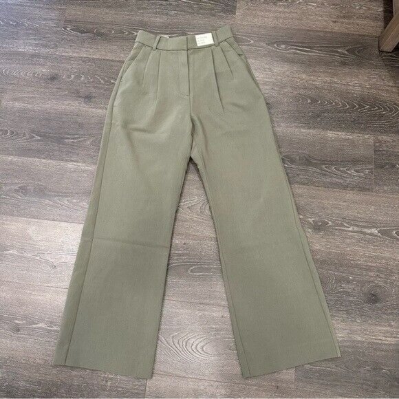 A&F Abercrombie & Fitch Sloane Tailored Pant Ultra High Wide Leg Olive Sz 26 - Picture 3 of 10